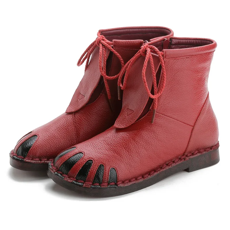 

Handmade Genuine Leather Women Boots Casual Flats Shoes Black Ankle Boots