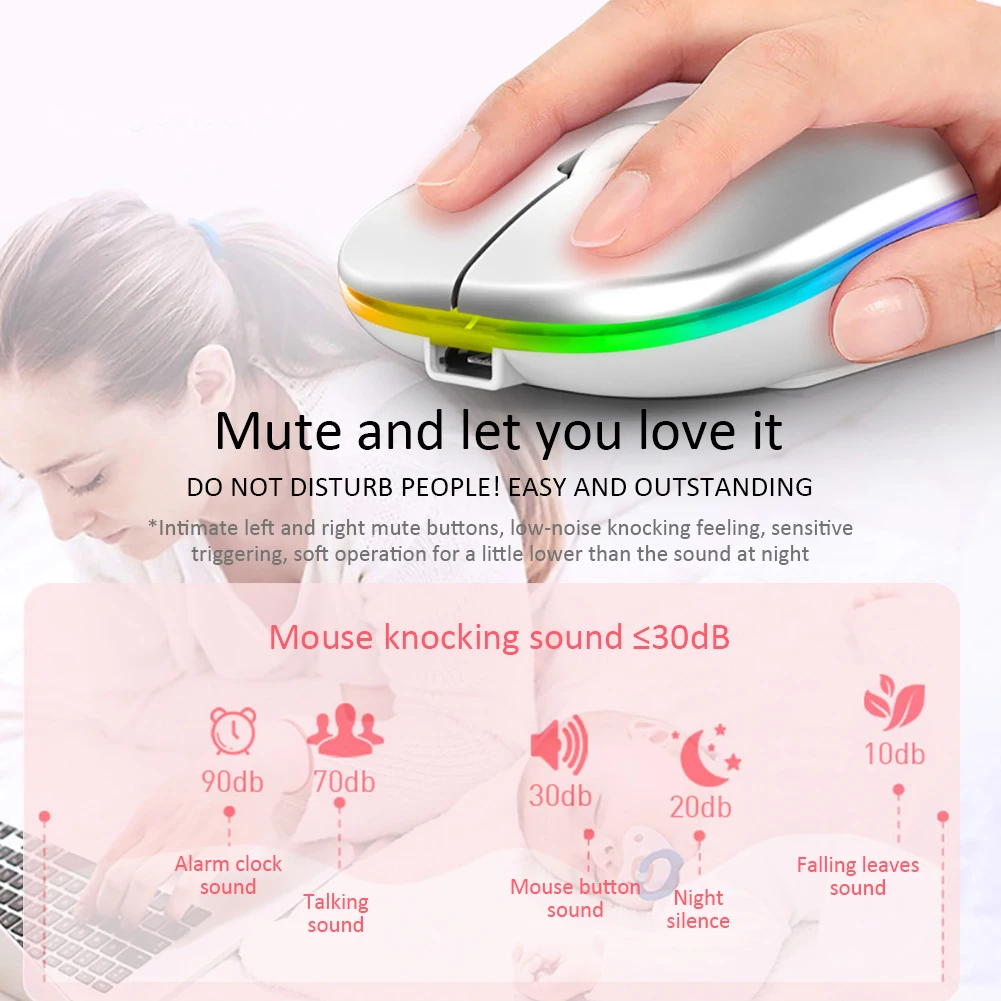 

Wireless Gaming Mouse Rechargeable RGB Luminous Mouse Curosr With 7 Changeable LED Colors For Notebook Computer