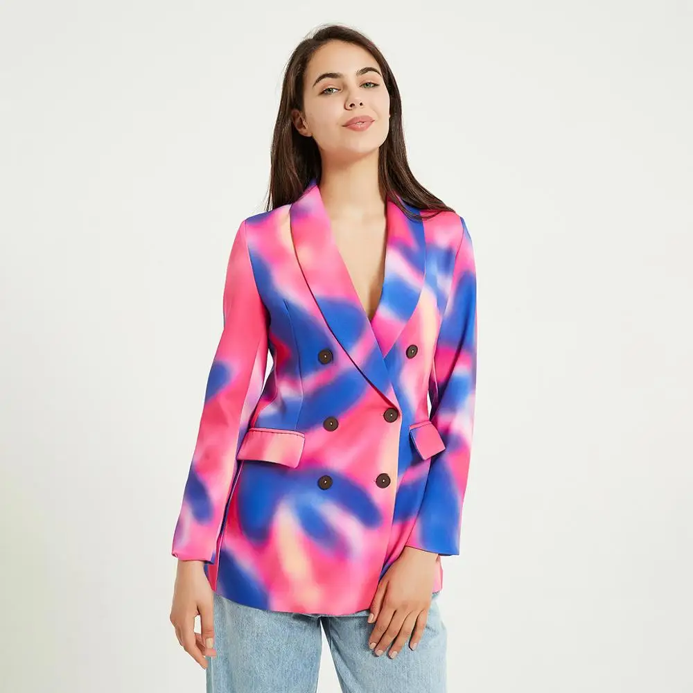 Женский двубортный Блейзер Wixra Повседневная Верхняя одежда с длинным рукавом на