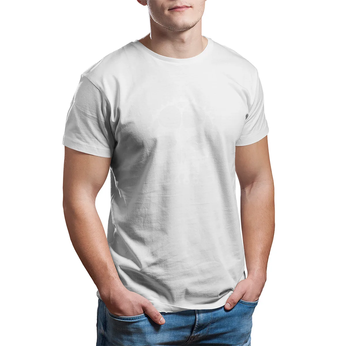

Skull Chainring White T-Shirt Custom Fashion Punk Cosplay Tops T shirts Men Clothing