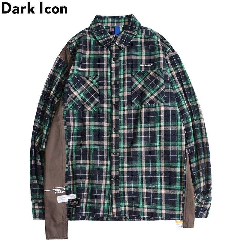 Мужская клетчатая рубашка в стиле хип хоп с изображением темной иконы уличная 2019