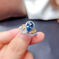 natural swiss blue topaz ring s925 sterling silver water drop blue gemstone jewelry woman popular jewelry jewelry