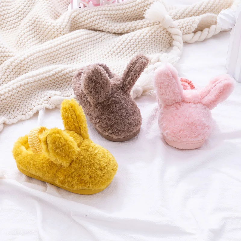 2019 г. Зимние детские тапочки милые теплые хлопковые с кроликом домашняя обувь