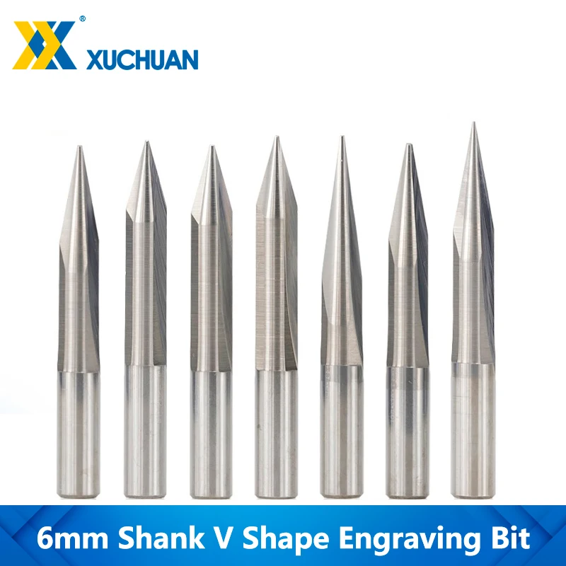 

6mm Shank V Shape End Mill Tip 15/20/25/30 Degrees 0.3-1.0mm CNC Carving Bit 2 Flutes V Shape Engraving Bit