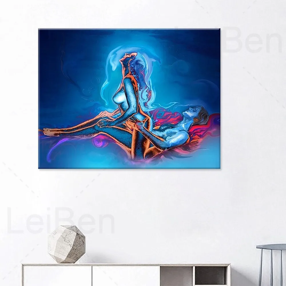 

Nordic Abstract Sexy Couple Canvas Painting Nude Men and Women Color Graffiti Art Posters and Prints Home Decor Bedroom No Frame