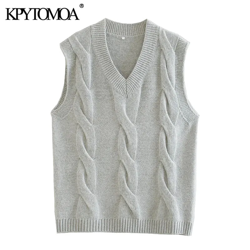 

Женский жилет KPYTOMOA с ребристой отделкой, Свободный вязаный жилет с V-образным вырезом, винтажный жилет без рукавов, 2021