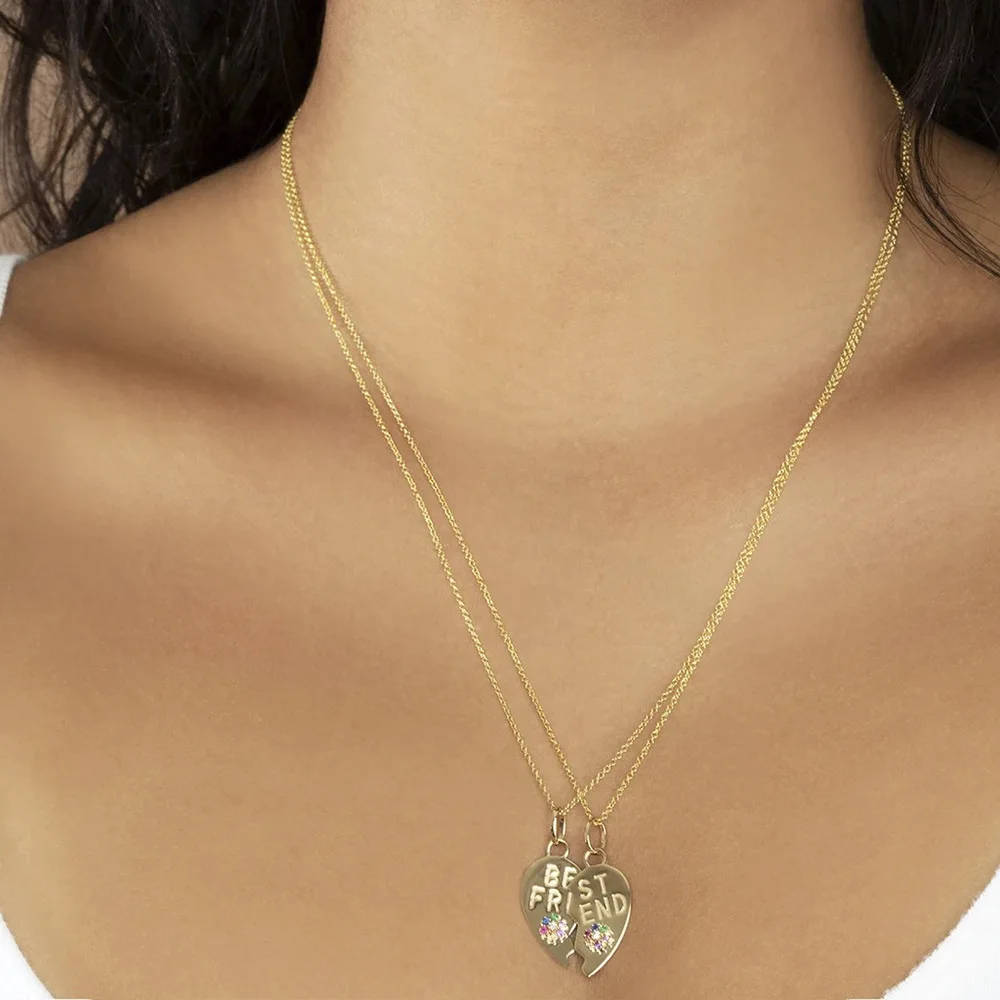 

2 Pcs BFF Necklace Women Crystal Heart Pendant Best Friend Letter Necklace Fashion Couple Necklace Girl Friendship Jewelry Gift