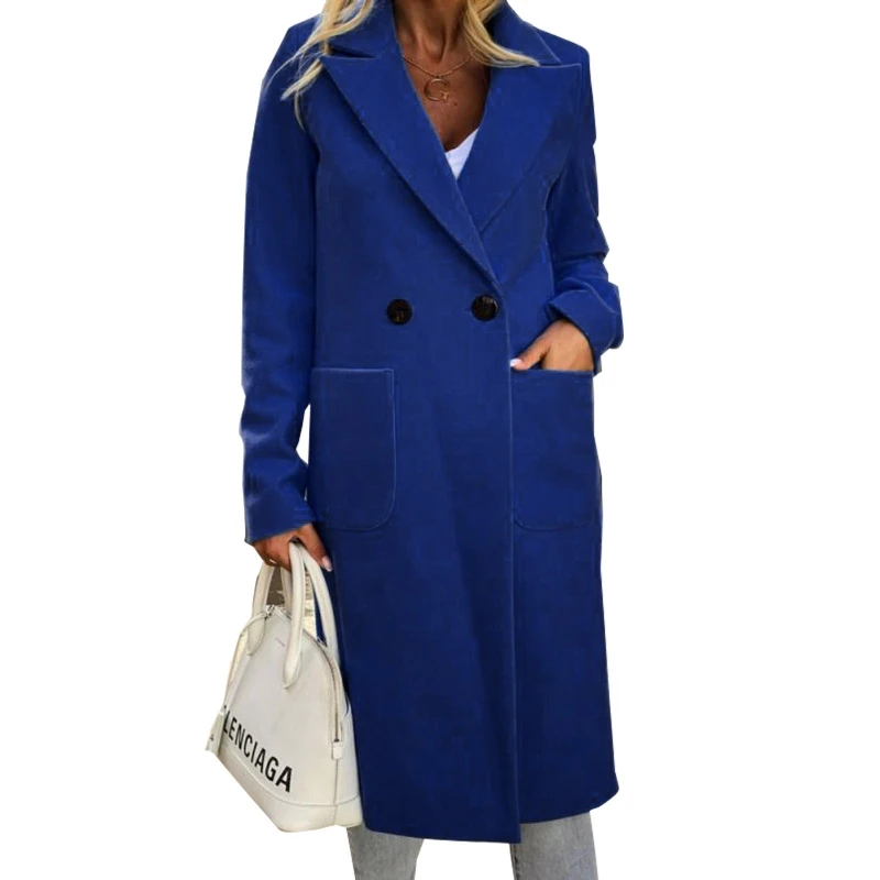 

Women Autumn Long Sleeves Tailored Collar Wool Jacket Double-breasted Coat