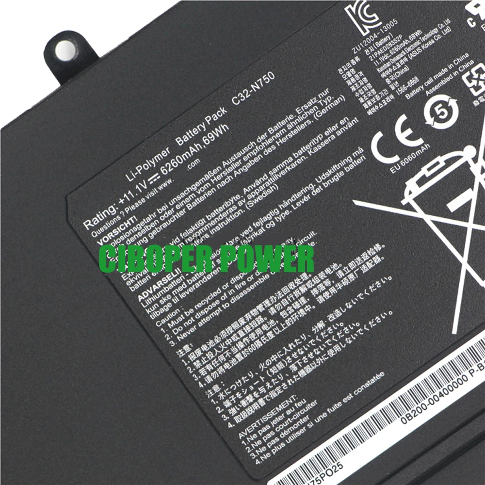 CP новый аккумулятор для ноутбука C32-N750 11 1 В 6260 мАч/69 Втч серии N750 N750J N750JK N750JV N750Y47JK-SL