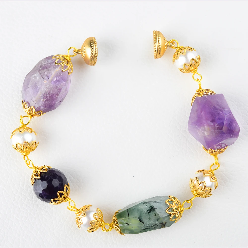 Белый морской жемчуг аметист прент каменный браслет с драгоценными