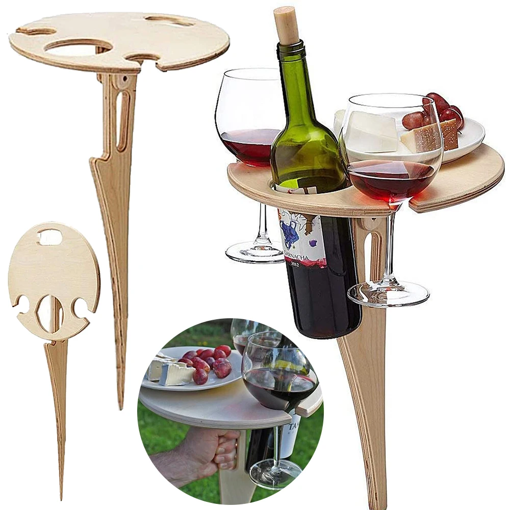 

Outdoor Wine Table Mini Wooden Round Portable Foldable Desktop Easy Carry Desk Furniture Party Travel Picnic Folding Low Tables