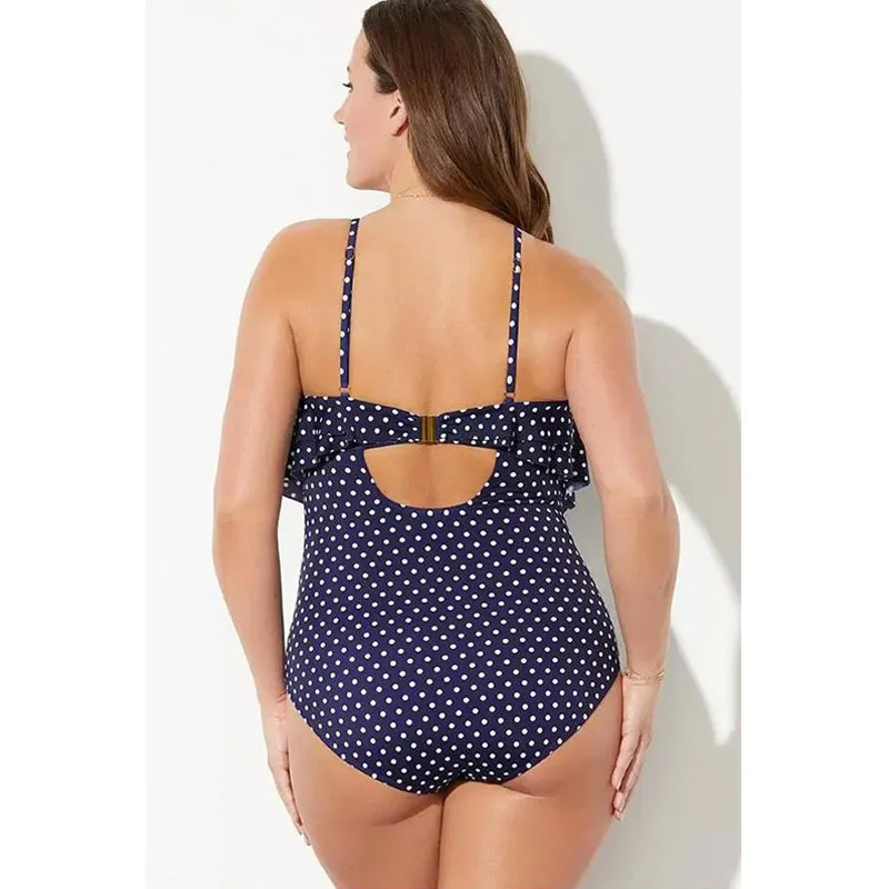 

2022 New Oversized Sexy Women One Piece Maillot De Bain Padded Swimwear Plus Size Dot Print Swimsuit Bikini Tankini Bohemian