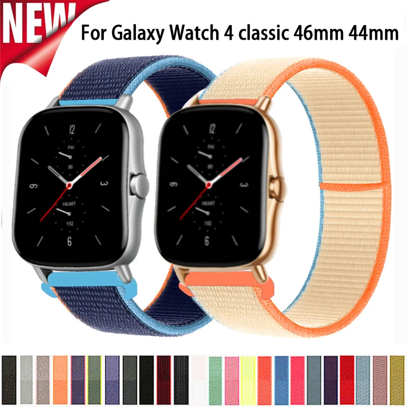 

Nylon Sports Strap For Samsung Galaxy Watch 4 44mm 42mm / Watch4 Classic 46mm Replacement Band Curved end Silicone Watchbands