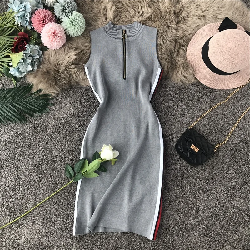 Gagarich женские платья 2019 трикотажные без рукавов с круглым вырезом на молнии