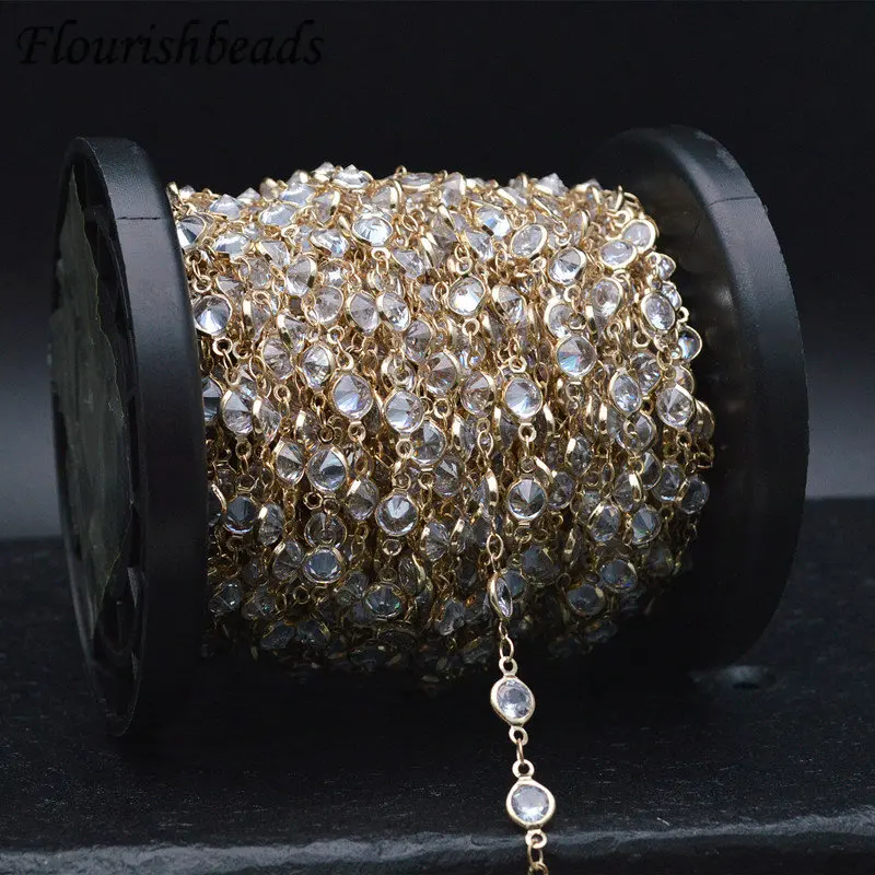 

6mm Round Rhinestone Beads Chains DIY Necklace Bracelet Metal Link Craft Materials Women's Jewelry Making Components 5meters