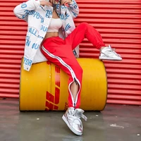 women hip hop pants with long zipper female 2022 hot sale sports harem vertical stripe streetwear big size dance trousers