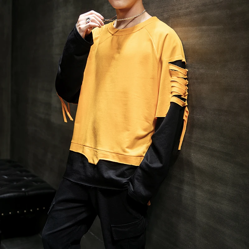 Свитшот мужской в Корейском стиле пуловер с прострочкой хип хоп Толстовка для