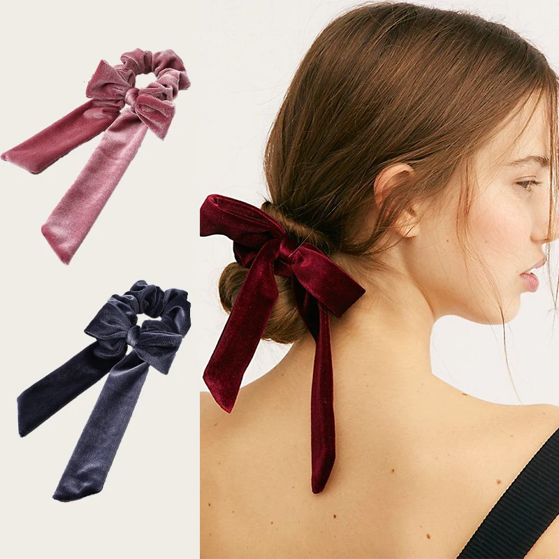 

New Velvet Hair Scrunchie Ribbon Girls Bow Hair Rope Ponytail Holder Elastic Bow Hair Tie Elegant Headwear Hair Accessories