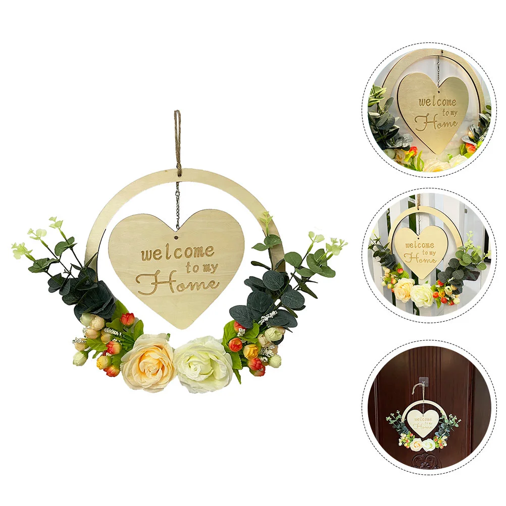 

1PC Delicate Wooden Welcome Hanging Board Valentine's Day Door Hanging Wreath