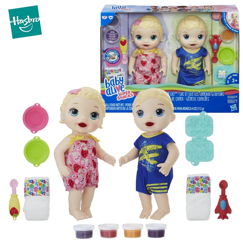 

32cm Hasbro Baby Alive Gemini Twins Baby Doll Feed Drinkable Pee Bebe Reborn Super Snackes 2 Dolls with 4 Clay Girls Toys Gifts
