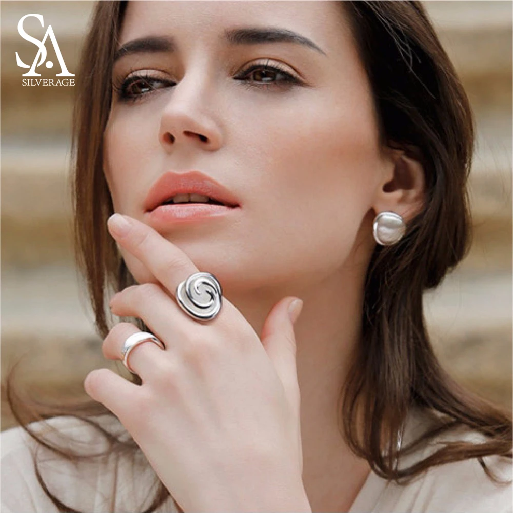 

SA SILVERAGE 925 Sterling Silver Rose Wedding Rings for Women Fine Jewelry 925 Silver Big Flower Rings Band Rings Anillos