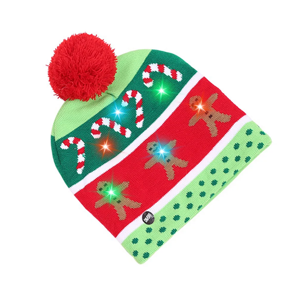 Christmas Party Warm Hat LED Light Up Beanie Sweater Knitted Santa Cap 2020-2021 New Year Decorations For Kids Adults Gifts |