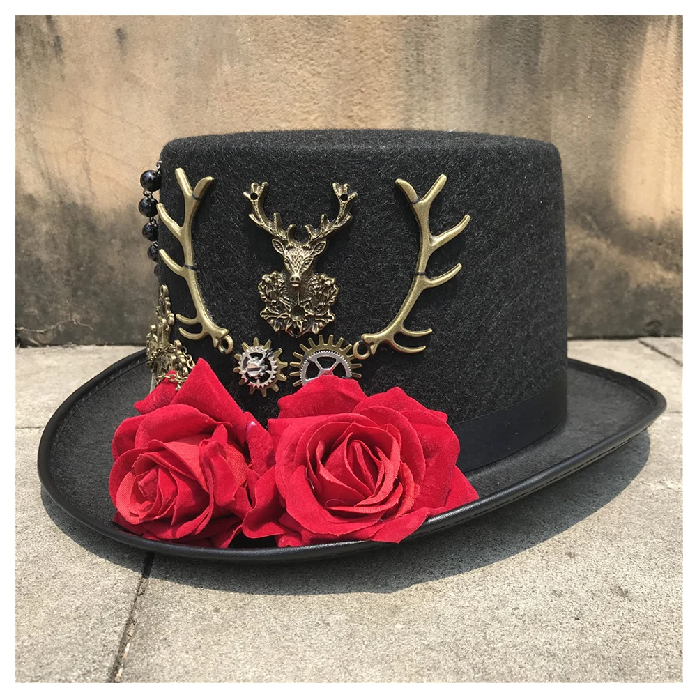New Women Handmade Steampunk Top Hat With Flowers Stage Magic Party Size 57CM | Аксессуары для одежды