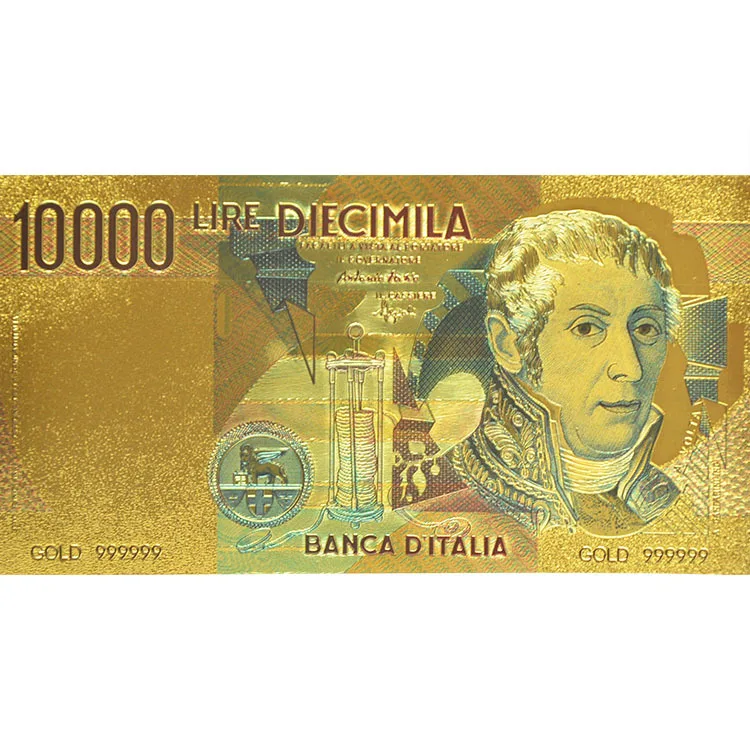 Золотые банкноты Lire горячая распродажа 10 тысяч итальянских лир|foil facing|foil shirtfoil faced