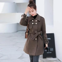 woolen coat long female 2021 autumn and winter new korean waist fashion thick woolen coat