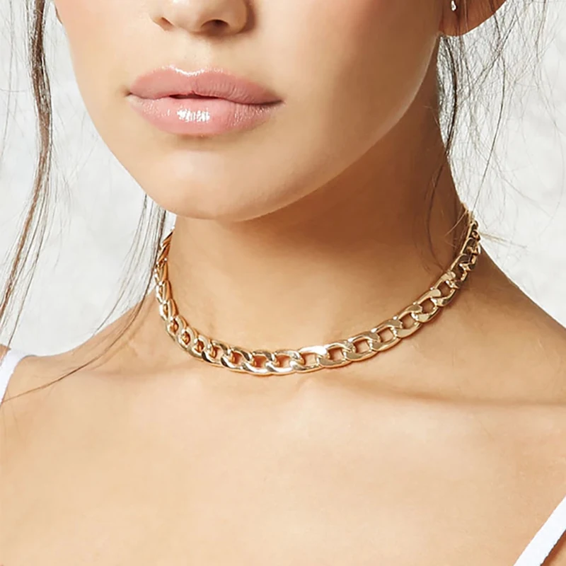 

Metal Gold Link Chain Choker Necklace For Women Collar Necklace Collares Jewelry Punk Style Alloy O-chain Chains Necklaces