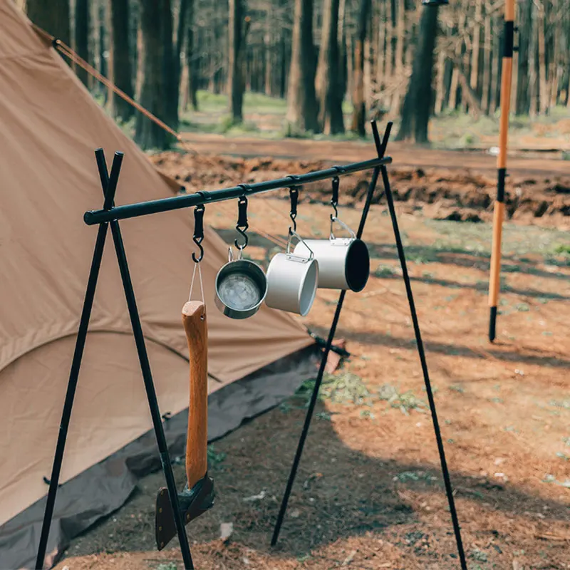 

Ultra-Light Outdoor Folding Camping Tool Rack Aluminum Alloy Clothes Storage With Hook Hanger Cookware Equipment Rack Tripod