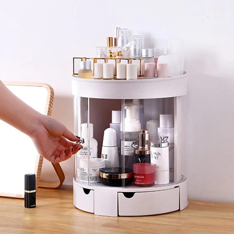 Новая двухдверная коробка для макияжа Круглый Органайзер хранения косметики