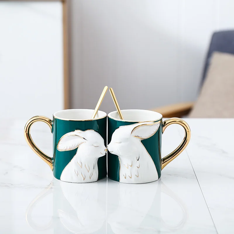 Creative Porcelain Coffee Cup Double Luxury Heart Shaped Saucer Tea Cups with Spoon Milk Tazas Creativas Home Container LL50TC | Дом и сад