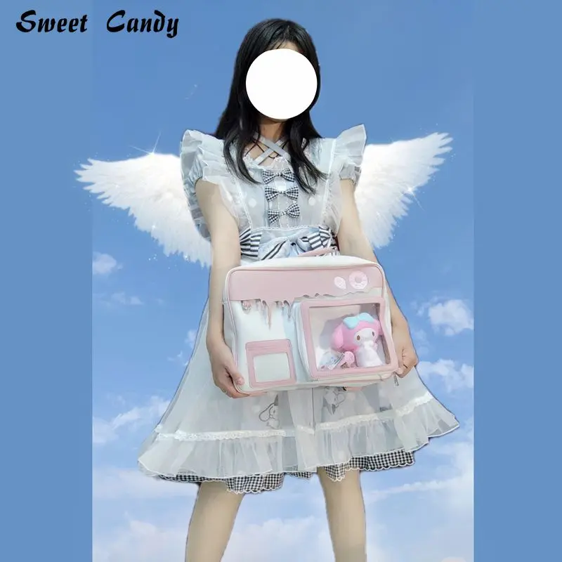 

Japanese Lolita Girl JK Uniform bag Sweet Donut Backpack Handbag Shoulder Bags Doll ShownTransparent itabag Cute Schoolbag