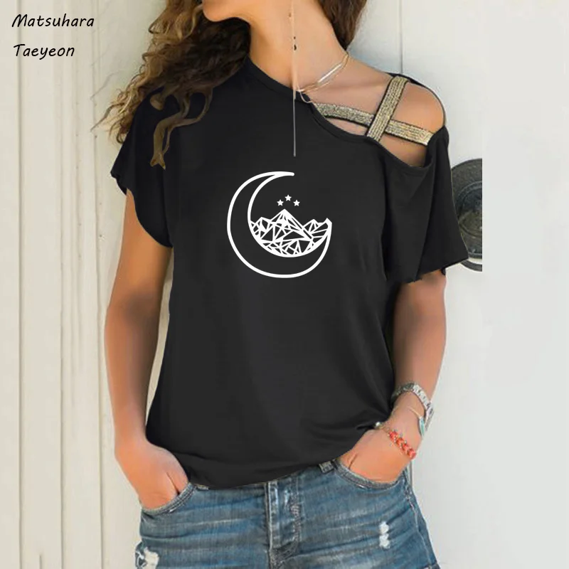 

Cotton Big Size Woman Tshirts Mountain At Night Print T-shirts Casual Harajuku Summer Short Sleeve Women Clothing Tee