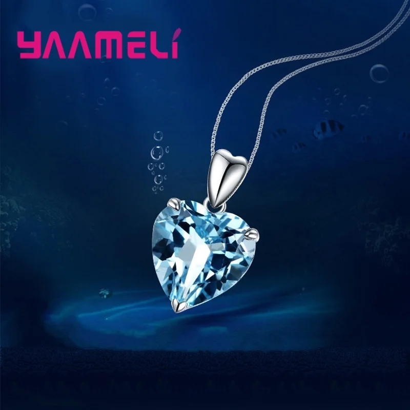 

925 Sterling Silver Cute Heart Pendant Statement Necklace For Women Girls Party CZ Cubic Zirconia Fashion Jewelry Wholesale