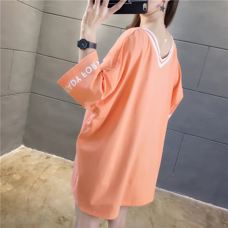 

#4229 Summer Mini T Shirt Dress Women Cotton V Neck Letters Printed Harajuku T Shirt Dress Short Sleeved Fashion Casual Loose