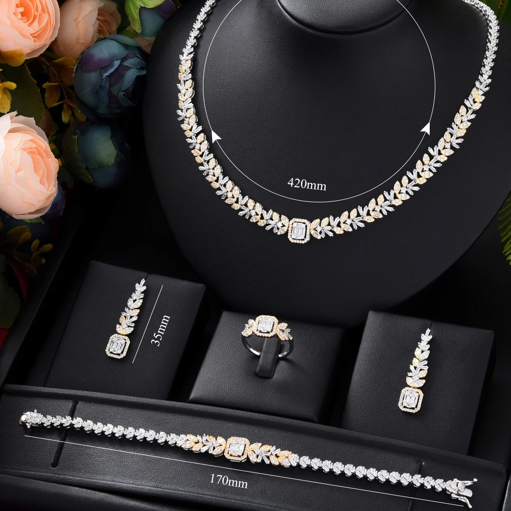

Trendy 4PCS Luxury Tennis Necklace Statement Jewelry set For Women Wedding Cubic Zircon CZ African Dubai Bridal Jewelry Gift