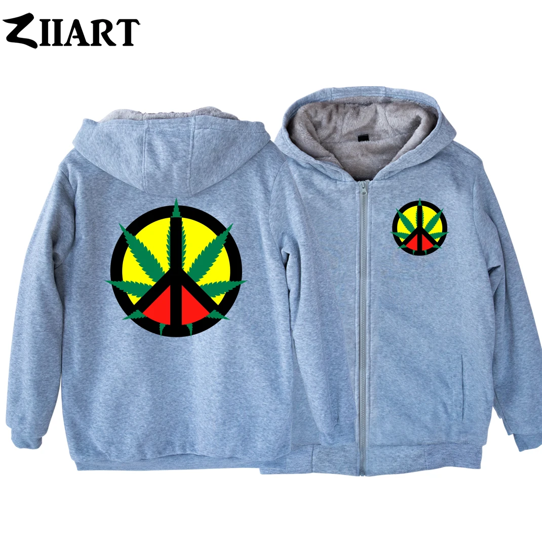 Man Boy Parkas Full Zip Coat Plus Velvet Autumn Winter Peace Symbols Plant Leaf Reggae Regge Rasta Jamaica ZIIART