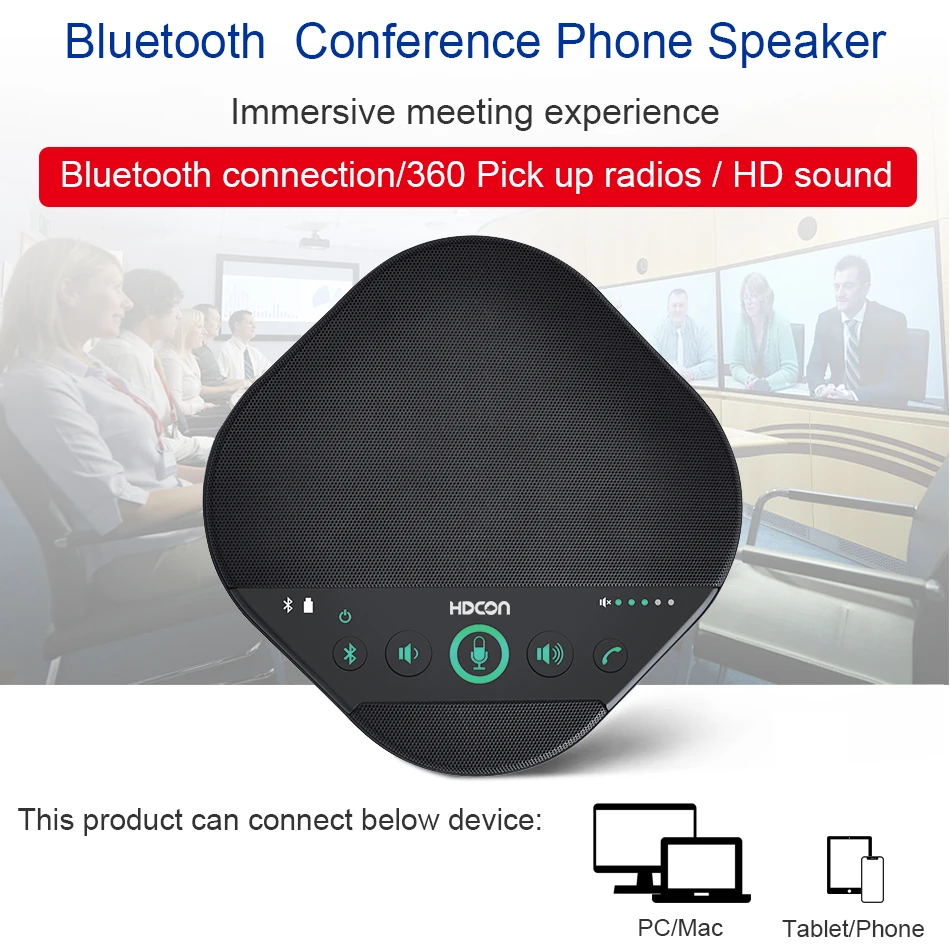 

HDCON A3000B speakerphone directly to use conference microphone to mobile phone via blue tooth,to pc with usb cable,easy connect