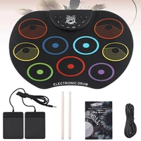 9 pads colorful electric drum portable digital usb dc 5v roll up silicone drum with drumsticks and sustain pedal board