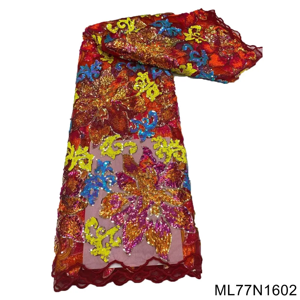 

2021 г., разноцветная Роскошная африканская кружевная ткань с блестками, 5 ярдов, сетчатый кружевной материал в нигерийском стиле для свадебно...