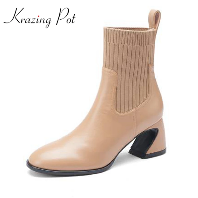 

Ботильоны Krazing Pot из бычьей кожи, с круглым носком, на высоком каблуке