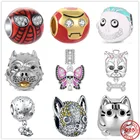 Браслет Pandora женский из серебра 925 пробы, с изображением собаки, кошки, паука, бабочки