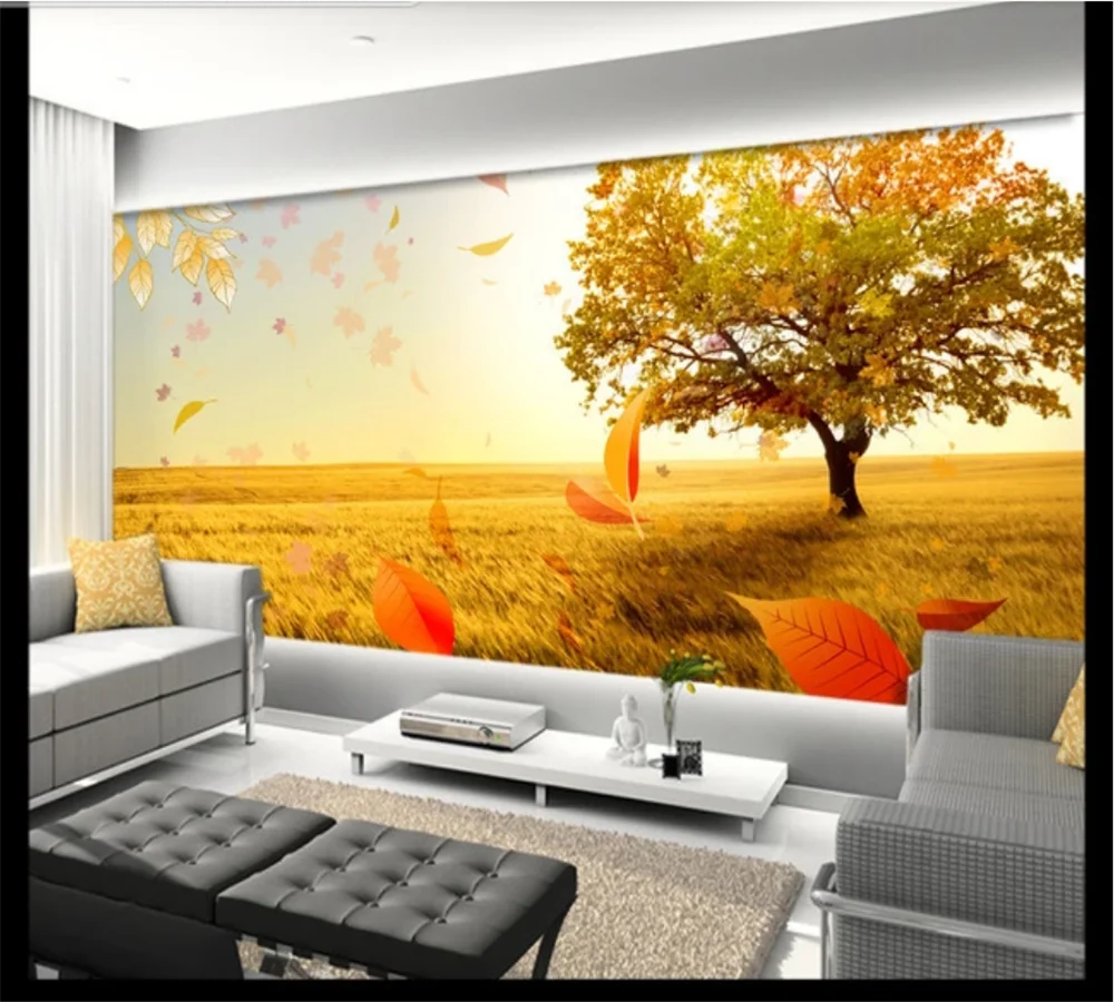 Пользовательские обои 8d роспись Золотой осенний пейзаж листья Летающая гостиная