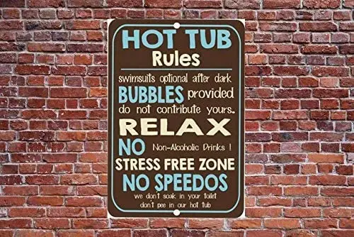 

Hot Tub Rules Metal Tin Sign Wall Notice Sign 12x16 Inches, Plaque Poster for Bar Pub Beer Home Wall Decor Art