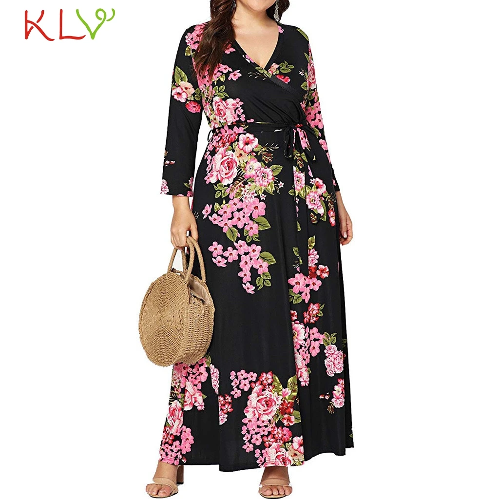 Женское Бандажное платье макси черное элегантное длинное с цветочным принтом