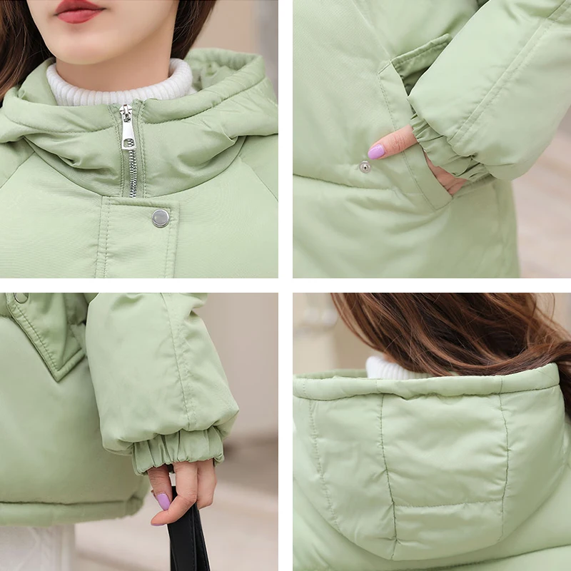 

Breasted Buttons Winter Down Jacket For Women Hooded Oversize Loose Padded Female Down Coat Short Casual Puffer Jackets
