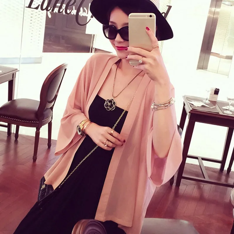 

X Stylish Women's Fashion Casual Long Sleeve Cardigan Chiffon Solid Long Loose Blouse Shirt