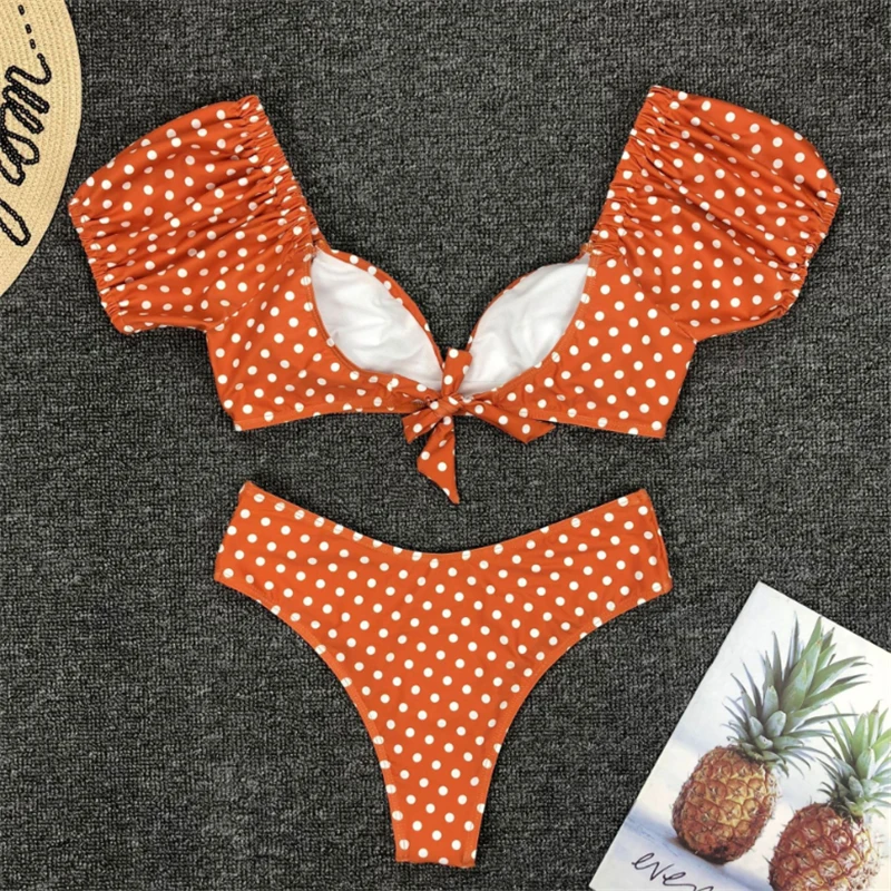 JCSWIM Dot Print Bikini Mujer 2020 High Waist Swimwear Women Summer Bandage Swimsuit Female Two Pieces V Neck Brazilian Biquini | Женская
